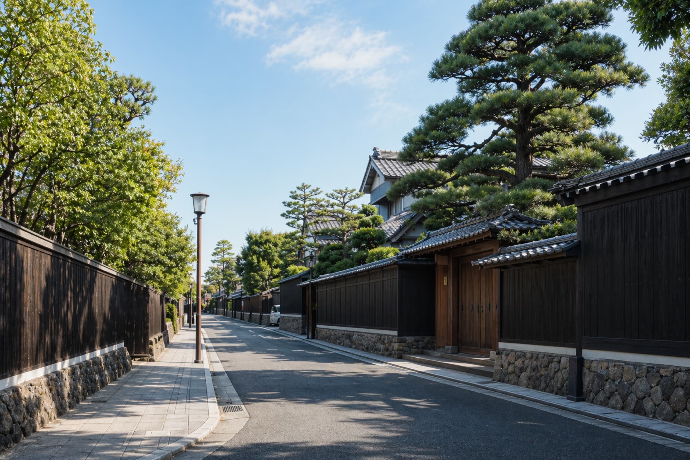 白壁エリアの歴史ある邸宅街の街並み